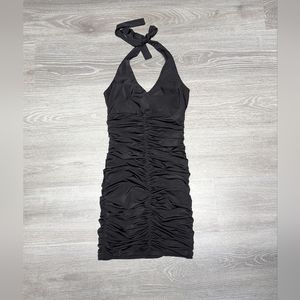 JOYCE LESLIE |  black halter rouched dress